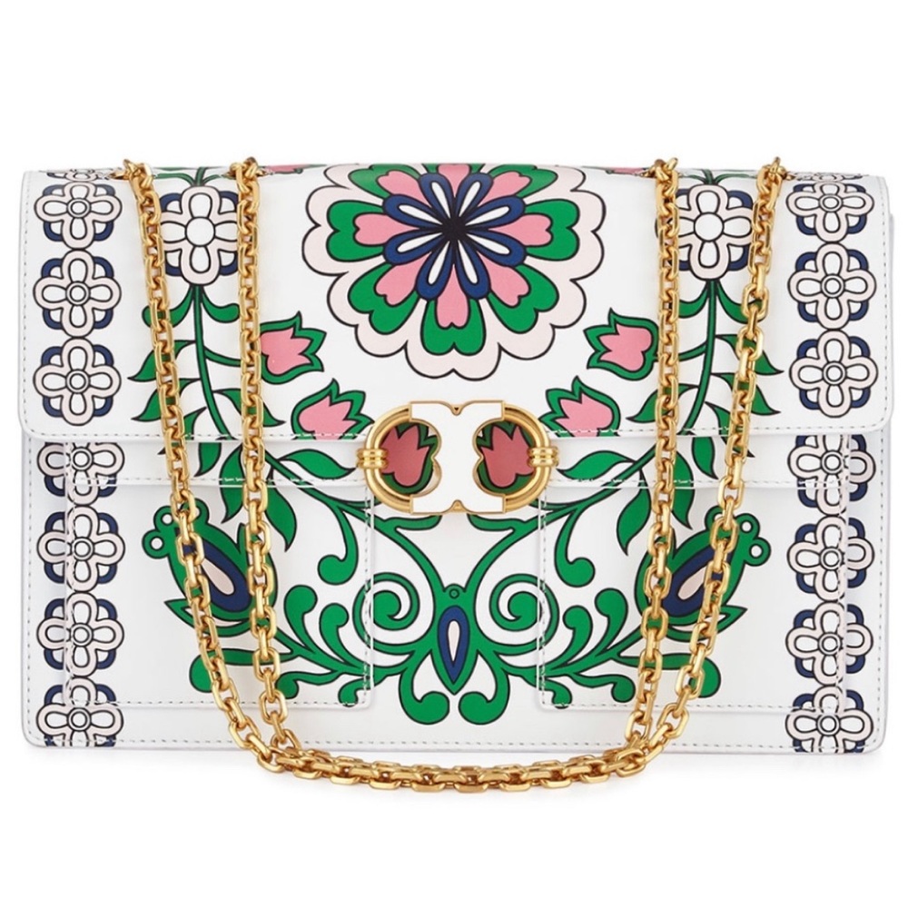 PRICE IS FIRM! Tory Burch Gemini Link Chain Printed Leather Crossbody - Picture 1 of 17